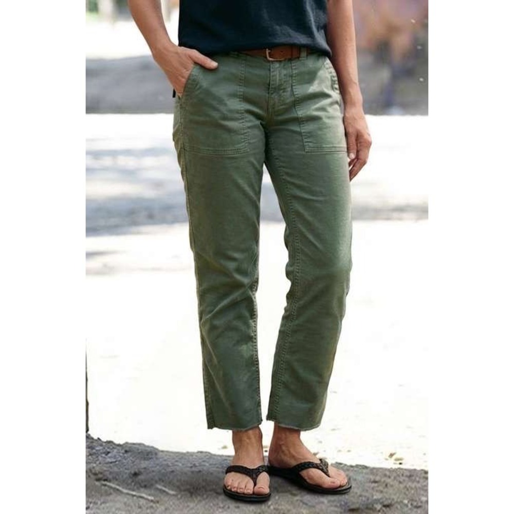 Flamingals Olive Green Raw Hem Patched Pocket Mid Waist Straight Crop Pants M